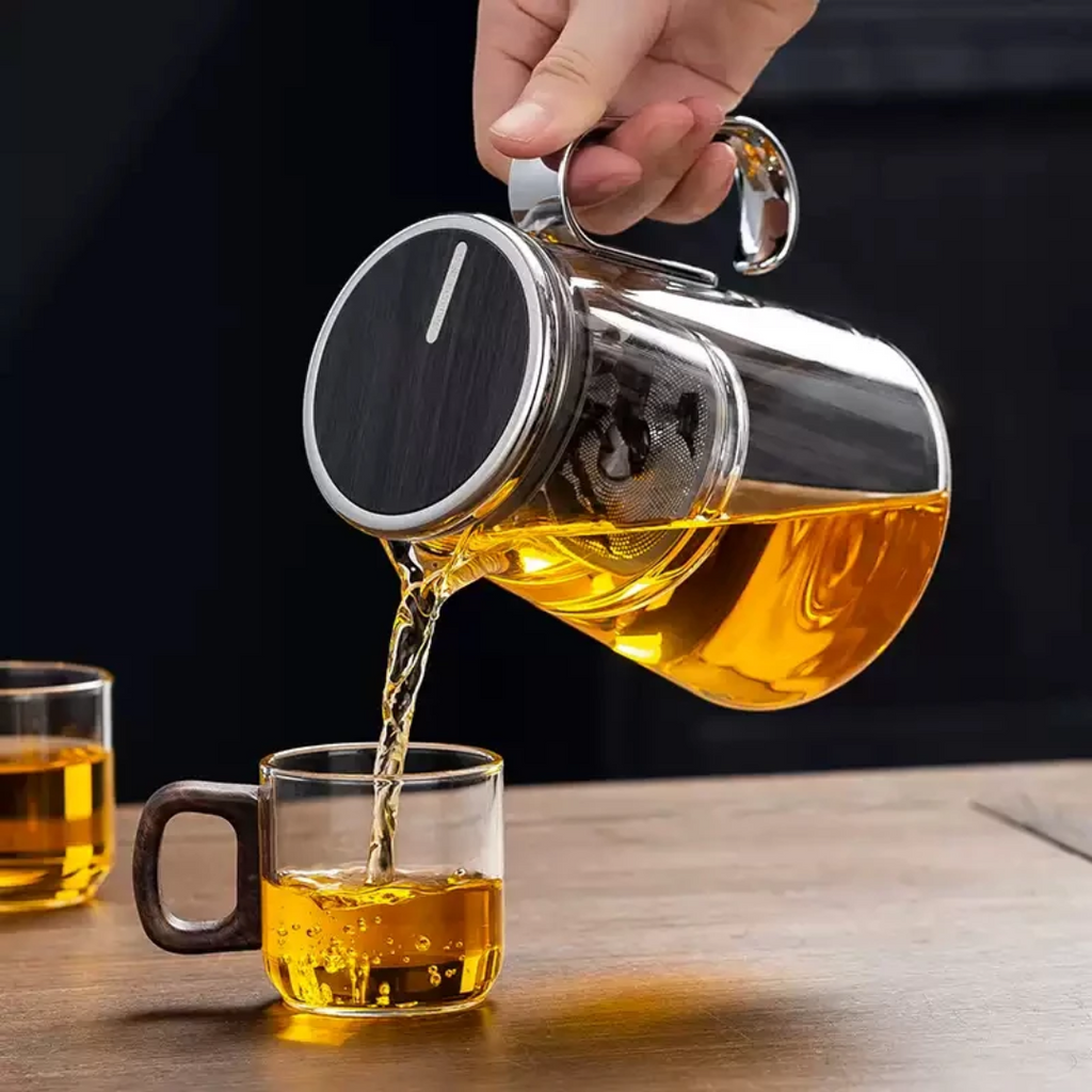 Luxury Large Glass Tea cup pot with One-Click Filter