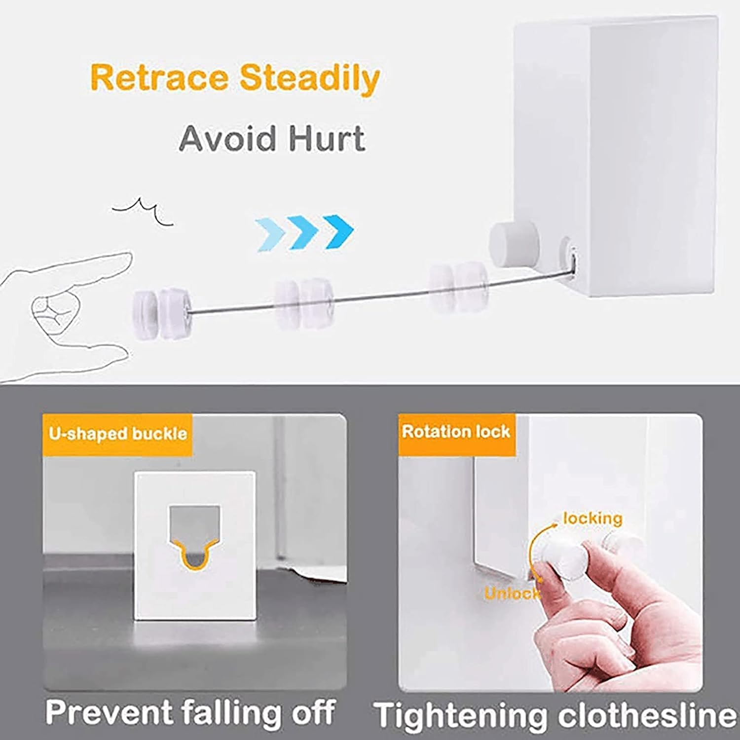 Retractable Clothesline - Clothes Drying Rope Adjustable