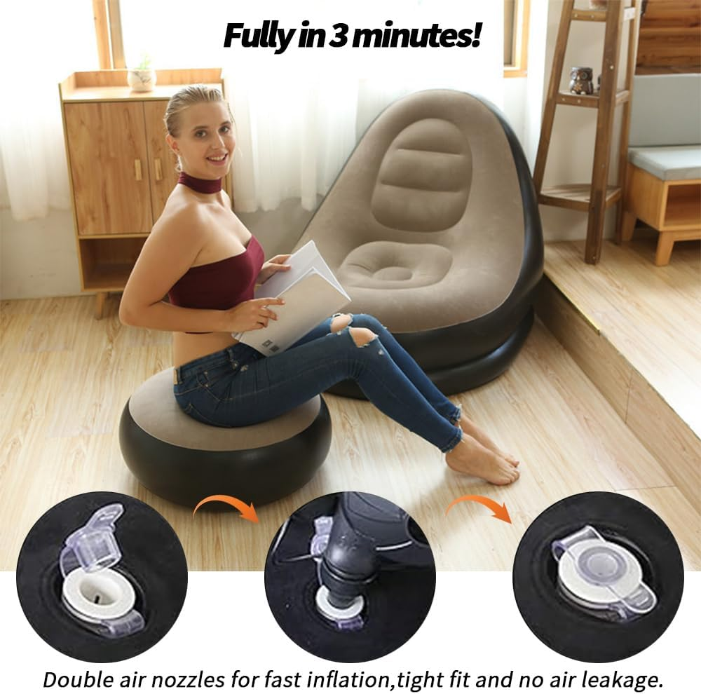 Portable Inflatable Bed Sofa Flocking Couch Set with Footstool