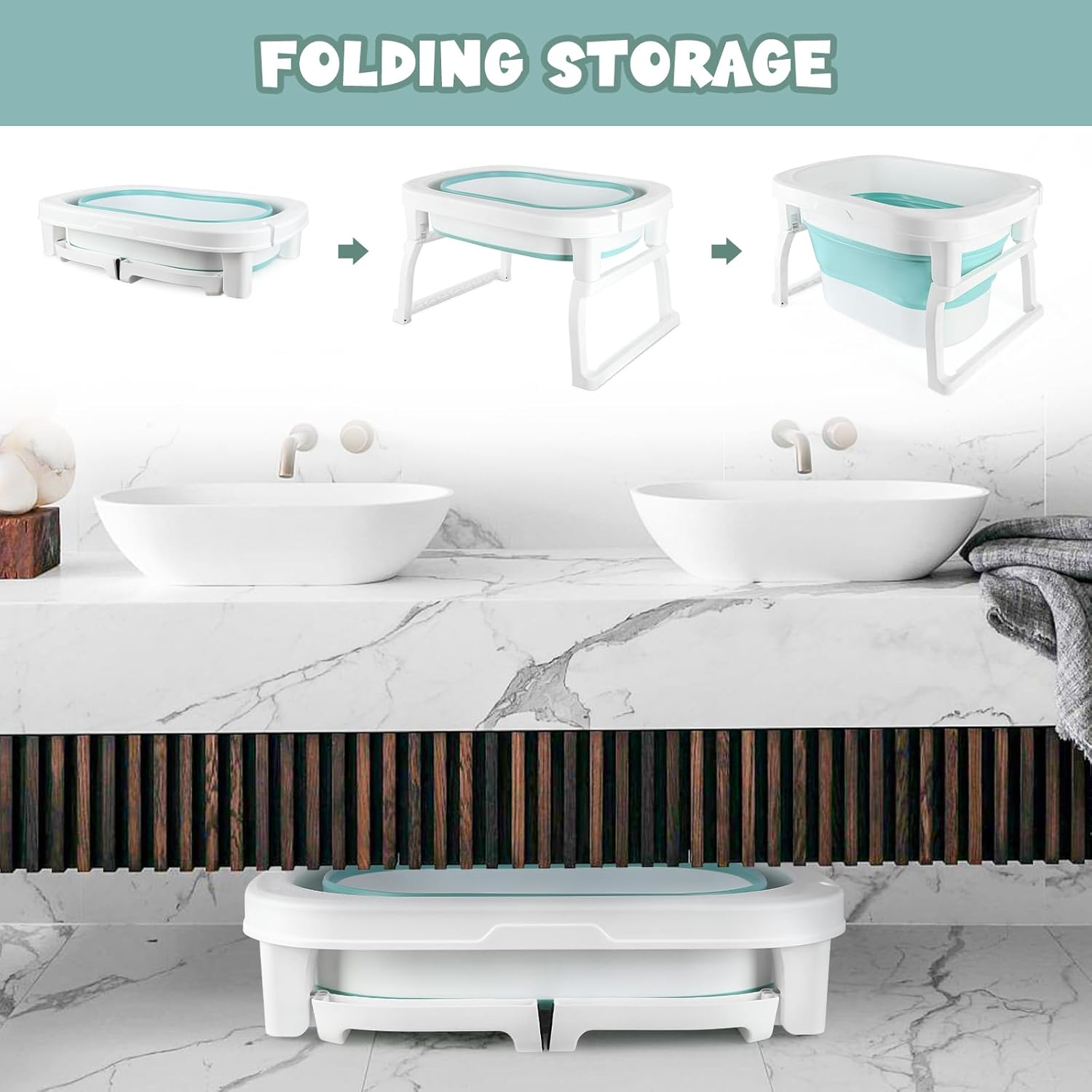 Foldable Baby Bath Tub with Bath Seat and Non-Slip Holder for Safety