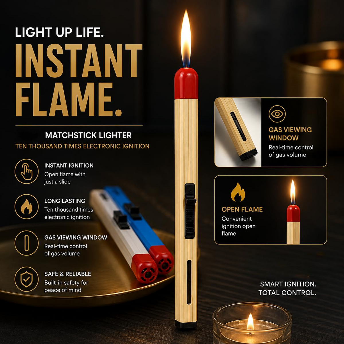 Match Stick Shaped Butane Lighter with Long Handle |
