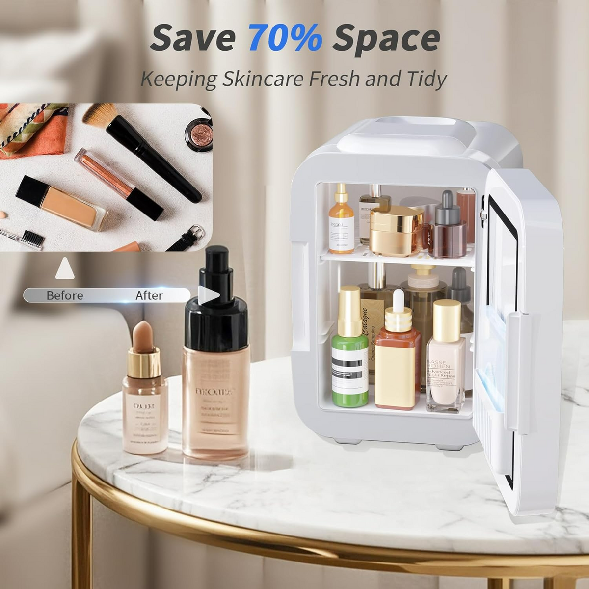 4L Mini Fridge with Dimmable LED Mirror – Portable Cooler & Warmer for Cosmetics, Food