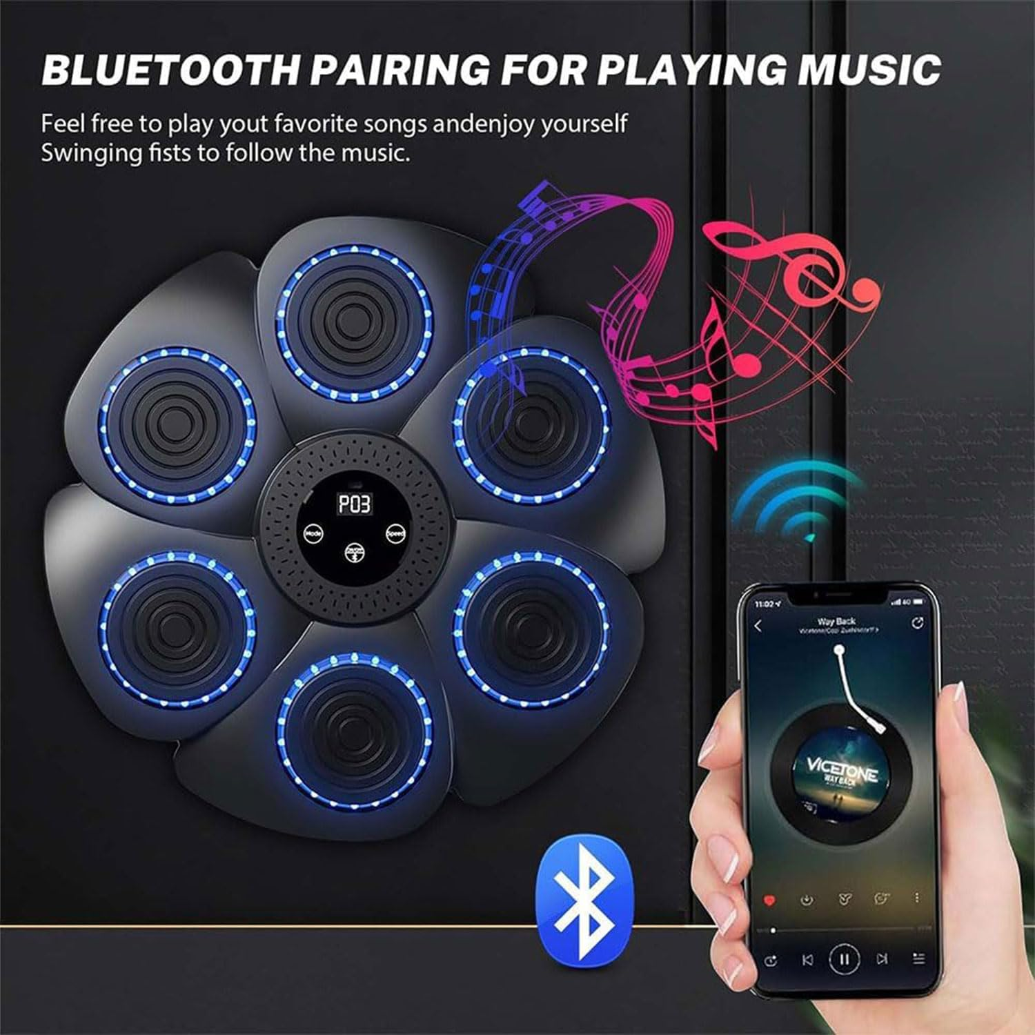 Professional Bluetooth Music Boxing Machine with LED Lights With Gloves