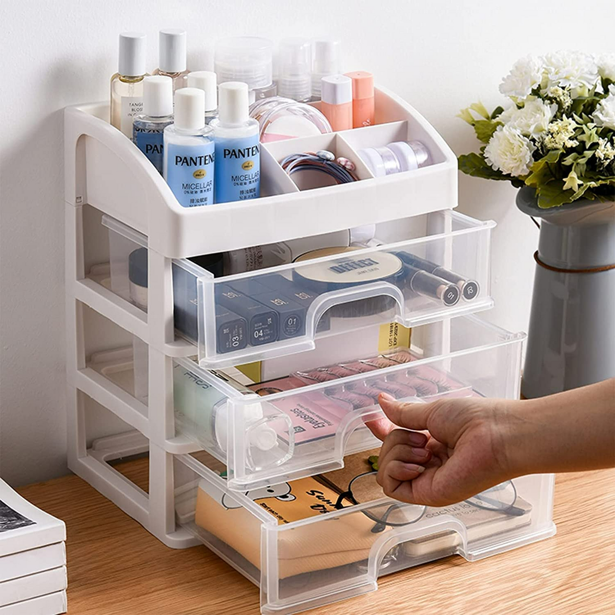 3 Layer Multipurpose Plastic Storage Drawer Box organizer for Kitchen tools, Office, Stationary, Jewellery, Make up, Cosmetics