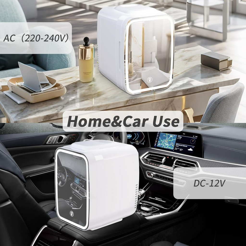 4L Mini Fridge with Dimmable LED Mirror – Portable Cooler & Warmer for Cosmetics, Food