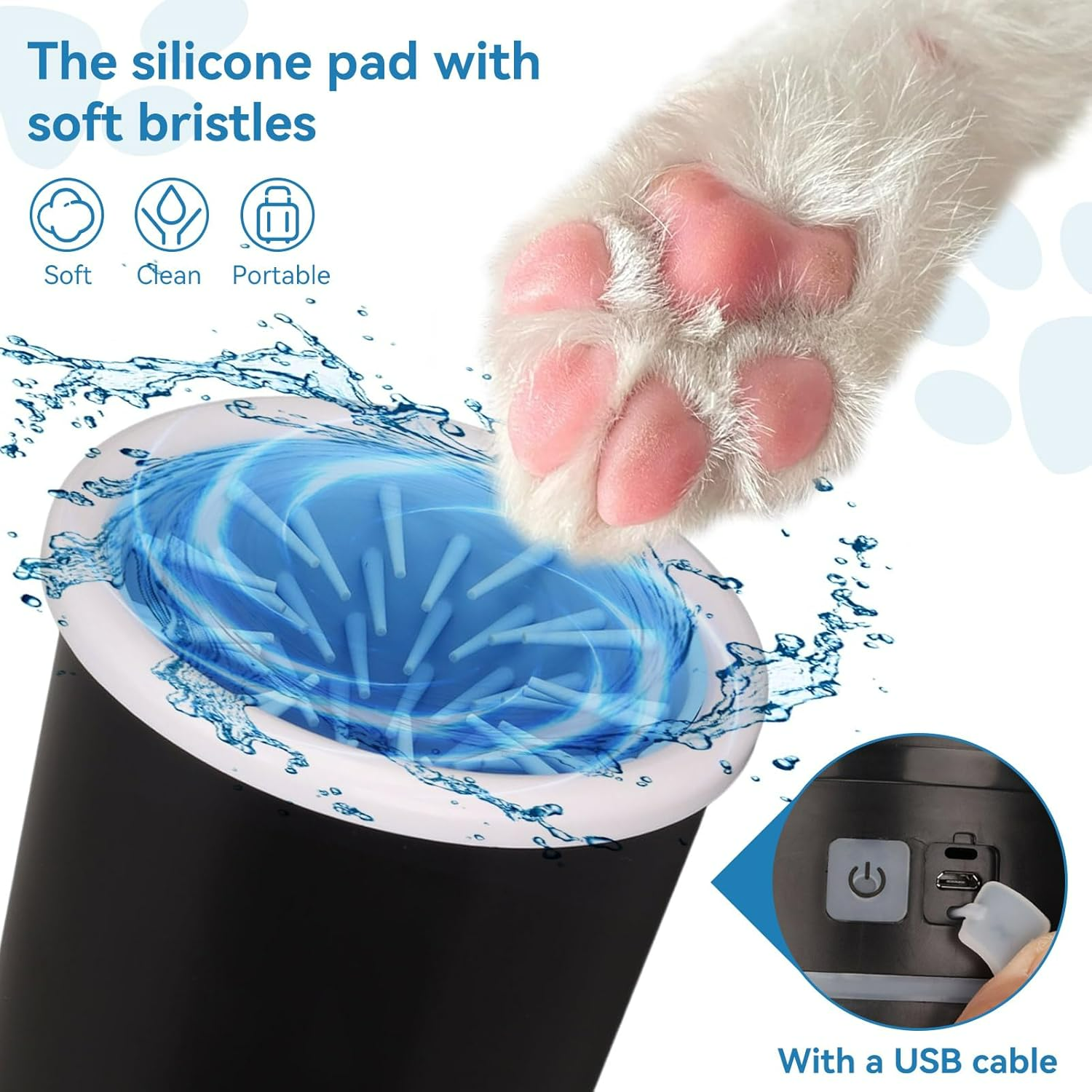 Dog Pet Foot Cleaner Rechargeable Soft Brushes for Small & Medium Dogs