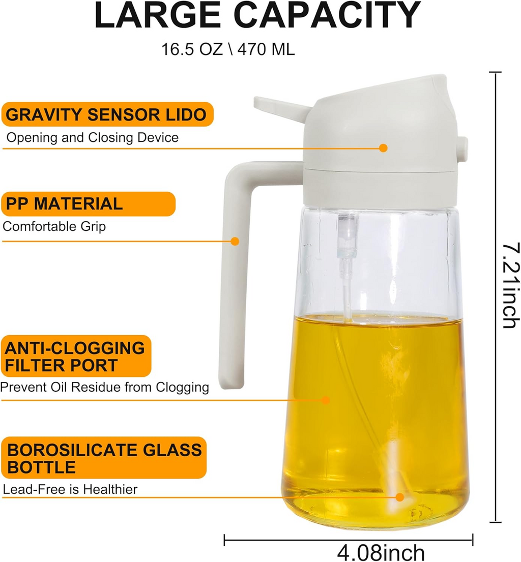 2 in 1 Olive Oil Dispenser and Oil Sprayer for Cooking