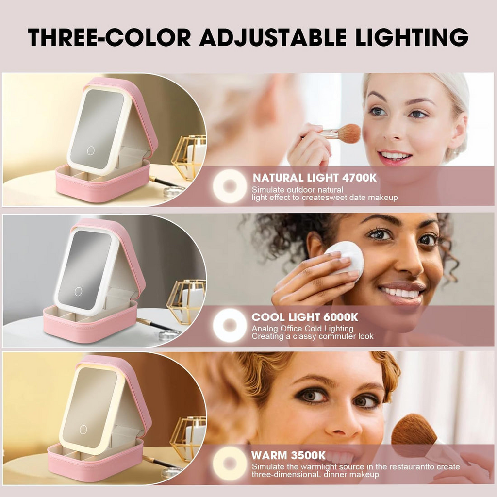 Travel Size LED Mirror & Beauty Makeup organiser Case