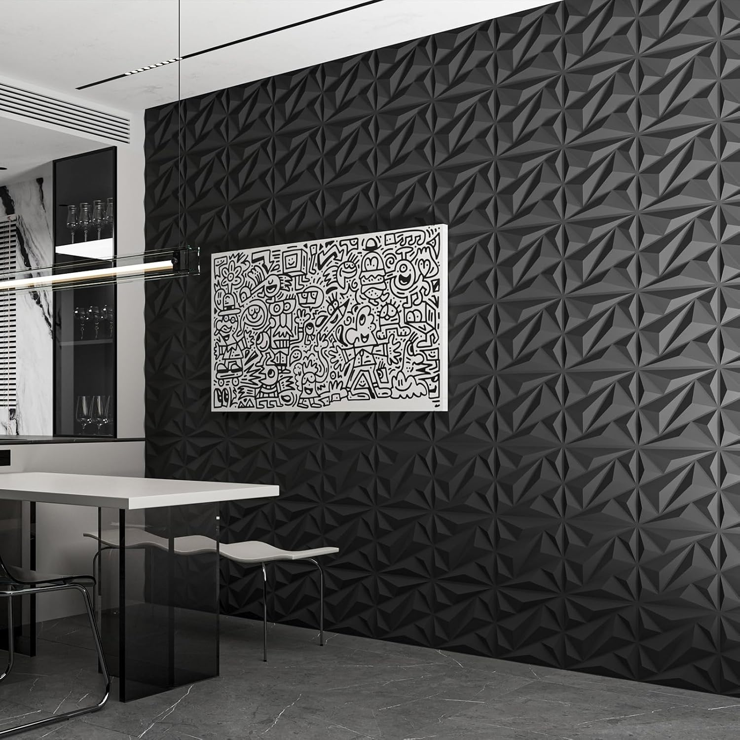 PVC 3D Black Or White Diamond Wall Panels