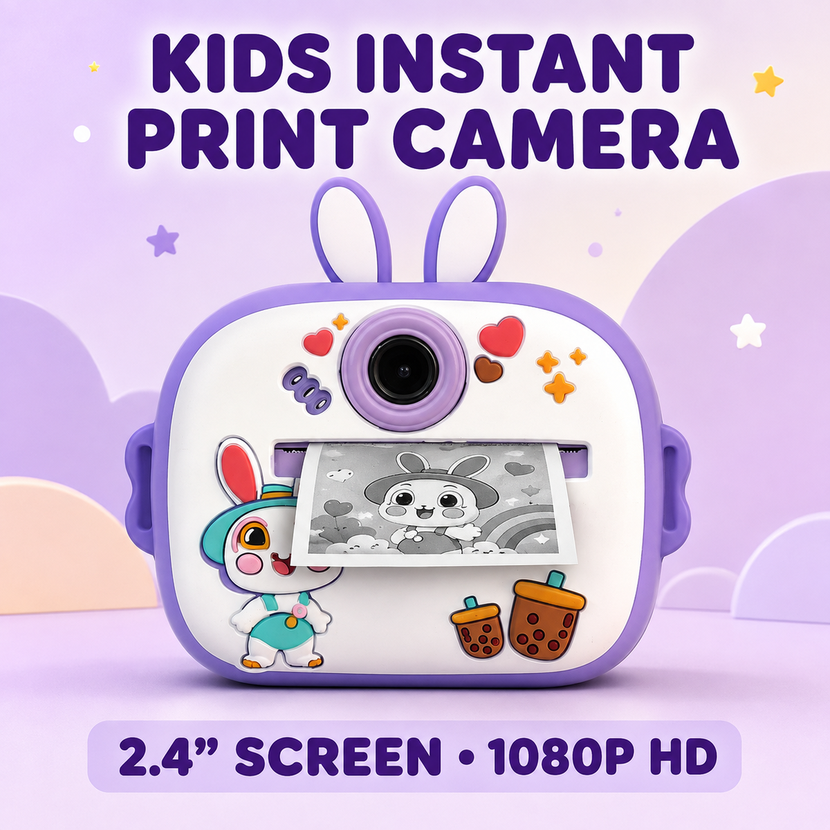 Kids Instant Print Camera with 2.4" Screen, 1080P HD Printer Camera