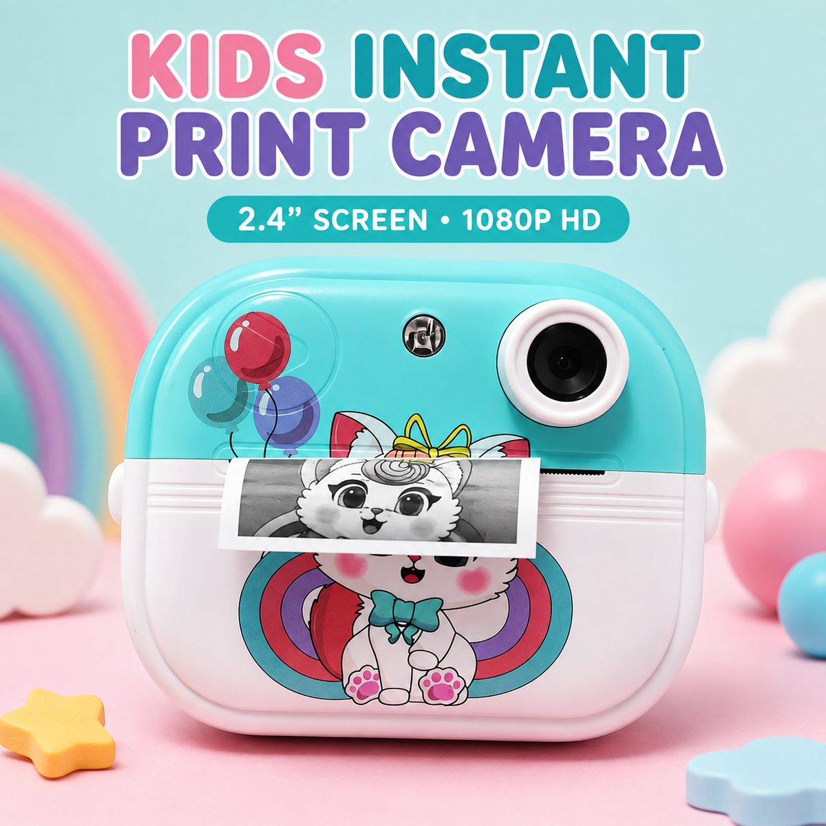 Kids Instant Print Camera with 2.4" Screen, 1080P HD Printer Camera