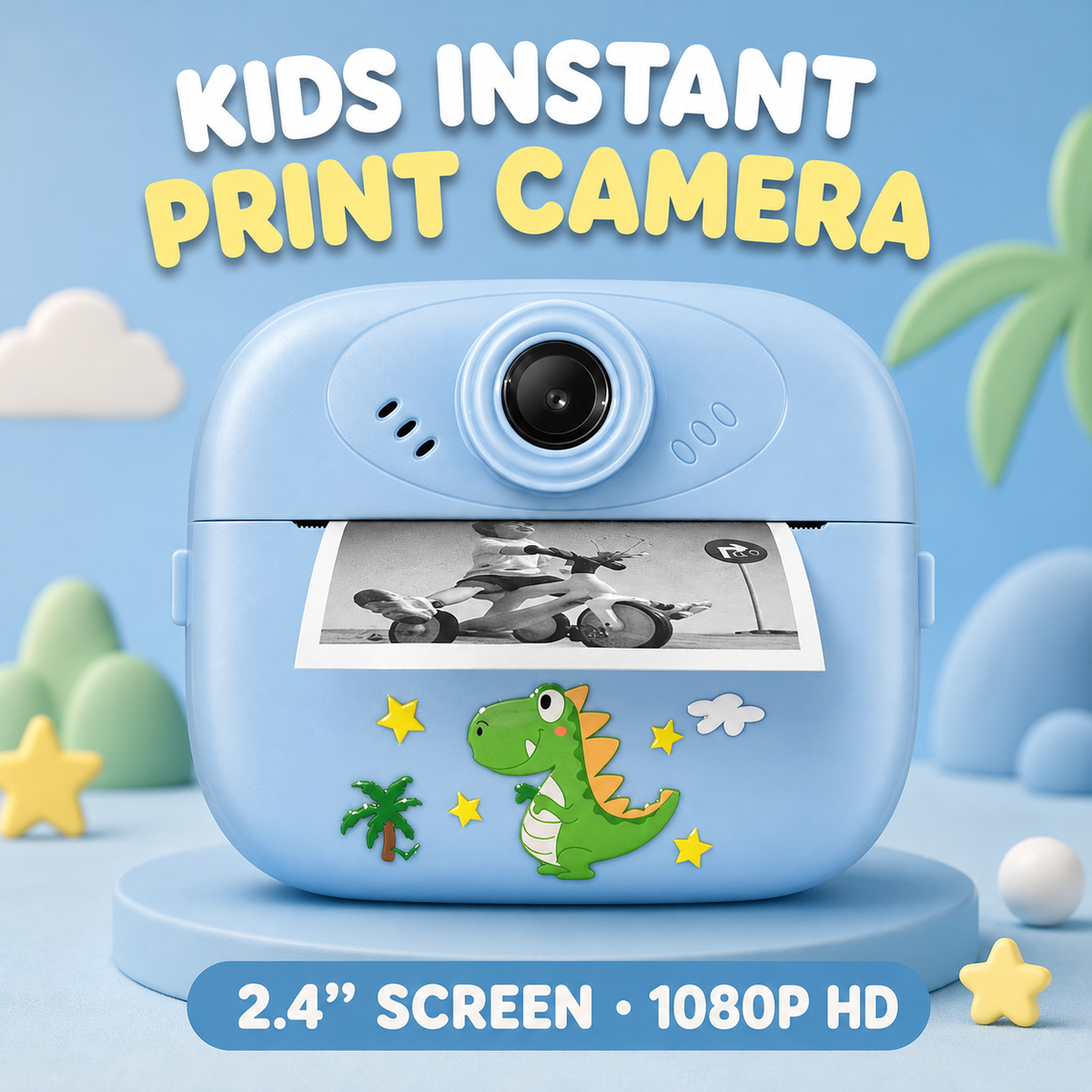 Kids Instant Print Camera with 2.4" Screen, 1080P HD Printer Camera