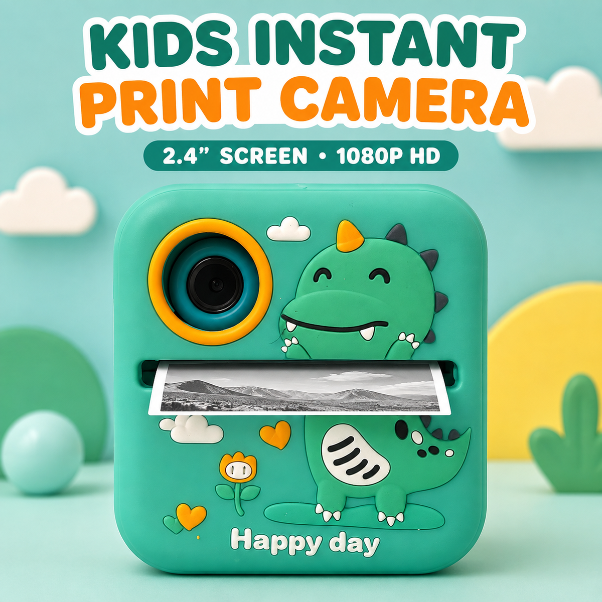 Kids Instant Print Camera with 2.4" Screen, 1080P HD Printer Camera