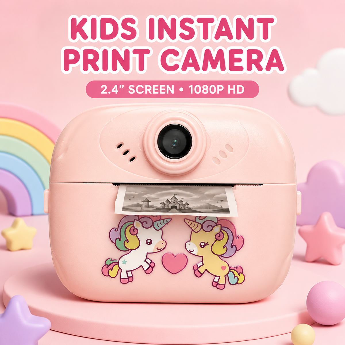 Kids Instant Print Camera with 2.4" Screen, 1080P HD Printer Camera