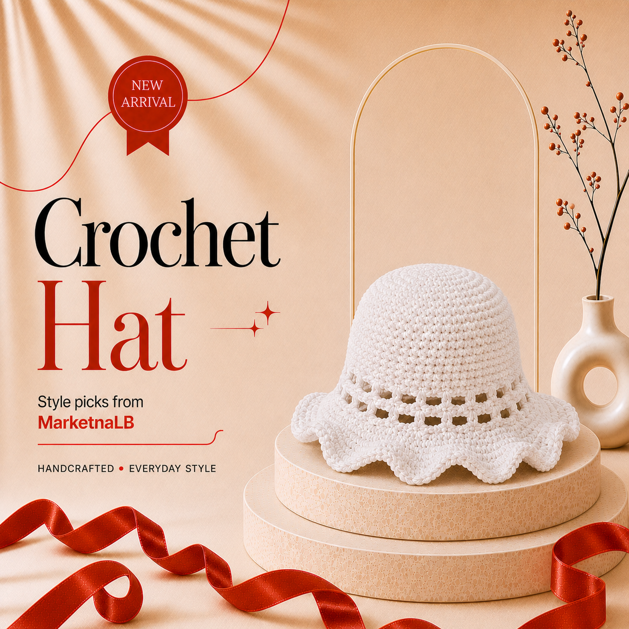 Handmade White Crochet Wavy Brim Hat