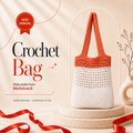 Handmade White & Orange Crochet Tote Bag