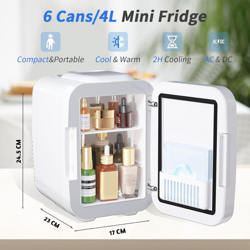4L Mini Fridge with Dimmable LED Mirror – Portable Cooler & Warmer for Cosmetics, Food