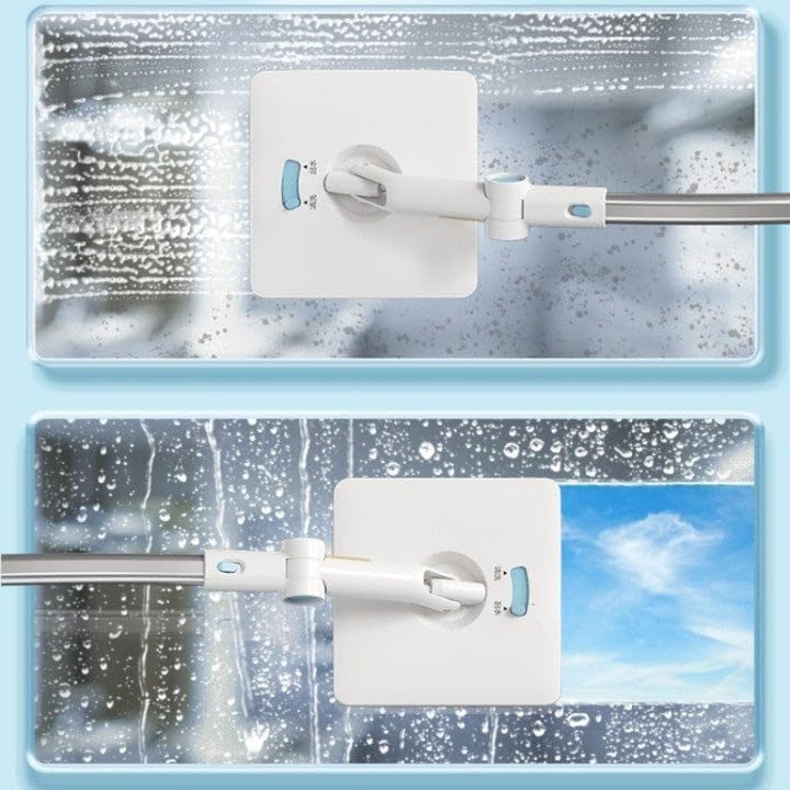 Window Cleaning Tool U Shaped l for External Window Washer with Telescopic Pole, Angle Adjustable Sponge Head and Squeegees