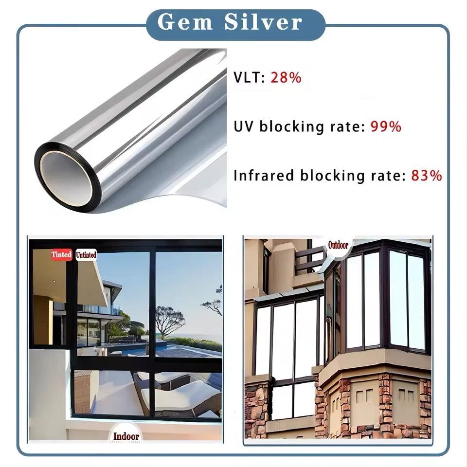 Privacy Window Film Glass Roll Film Sunscreen Glass Sticker Self Adhesive Heat Control 90x100cm