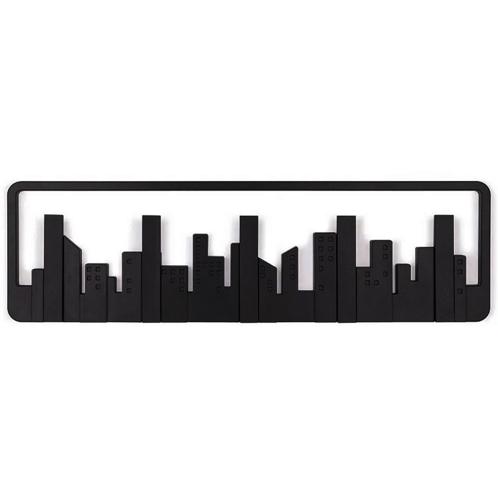 Wall-Mounted Coat Rack with Hooks - Key & Coat Holder (Black)
