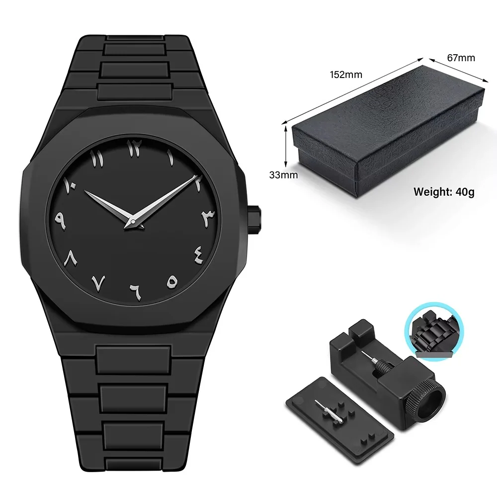 Bold Black Watch Arabic Dial Quartz
