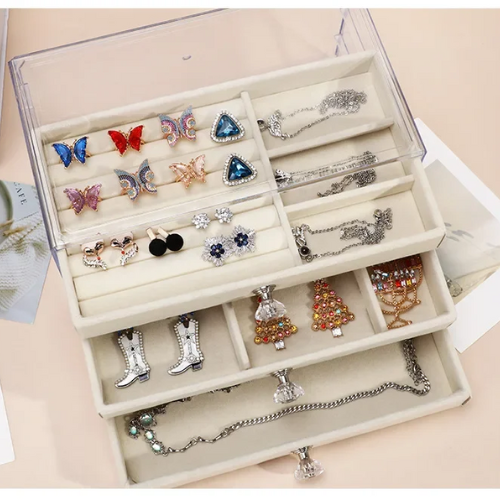 Clear Acrylic Jewelry Organizer Box With 3 Drawers LD-1018