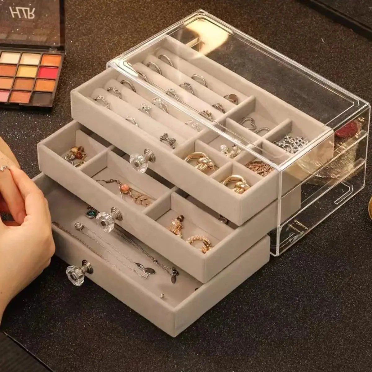 Clear Acrylic Jewelry Organizer Box With 3 Drawers LD-1018