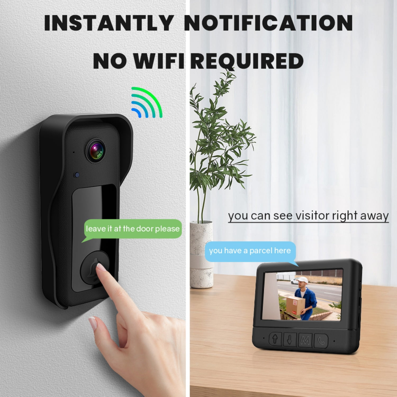 Visual smart doorbell with 4.3-inch color display, 0.3 megapixel camera for home security