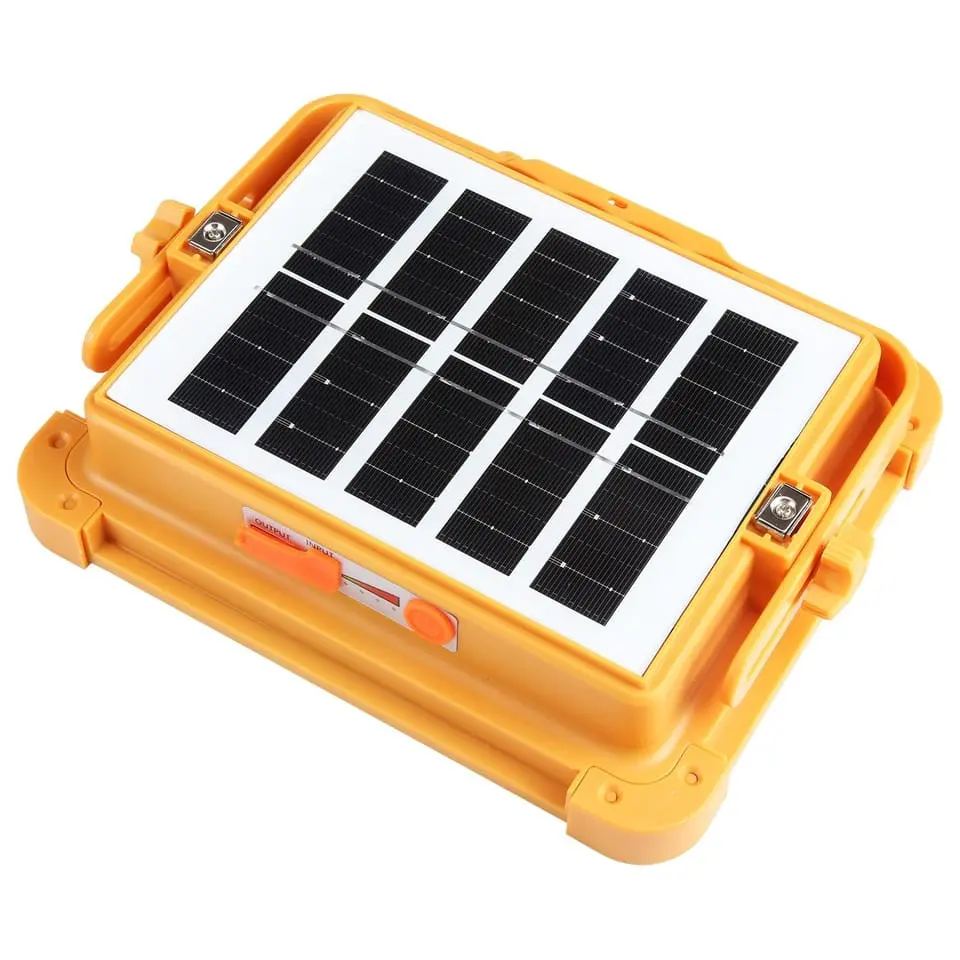 The IP66 rechargeable work light has adjustable LED lighting for outdoor use during camping, emergencies, and car repairs.