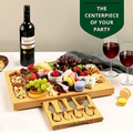 Bamboo Wooden Serving Tray Board Set with Cutlery in Slide-Out Drawer