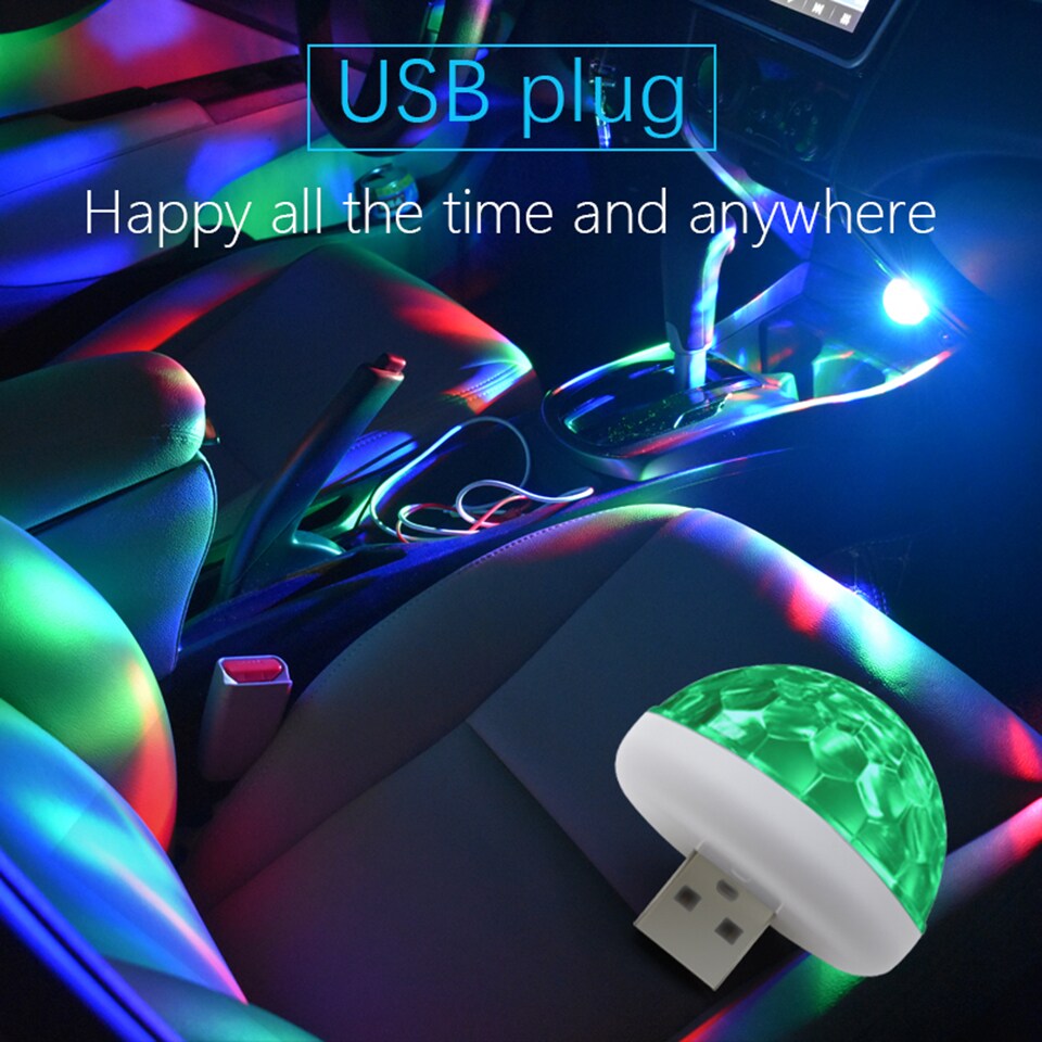 Car LED Light Small Magic Ball Lamp Crystal RGB LED 4W Sound Control Disco Party Music for Android